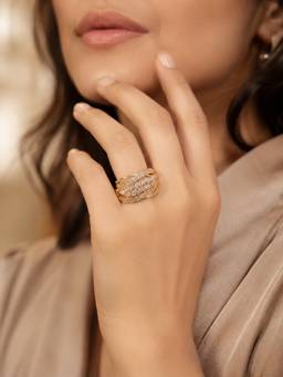 ABHUSHANAM - Gold-Plated Multi-Layer Stone Studded Ring for Women (55872)