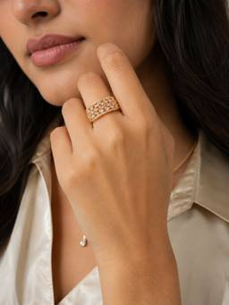 ABHUSHANAM - Geometric Sparkle Wide Band Ring for Women (55876)