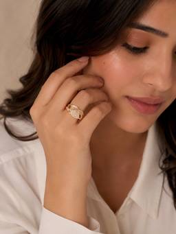 ABHUSHANAM - Crystal Studded Leaf Fashion Ring for Women (55863)