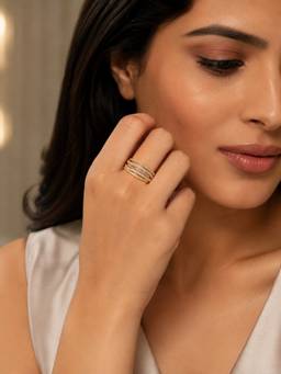 ABHUSHANAM - Women Gold-Tone Multi-Layer Sparkle Ring (55879)