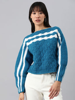 Magic Needles - Turquoise and white pullover - Turquoise