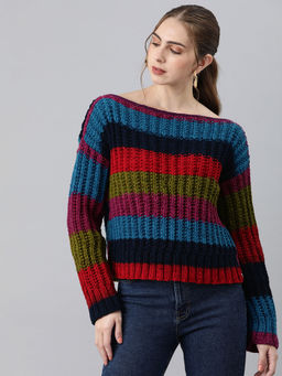 Magic Needles - Handknitted Woven Pullover - Multi Color