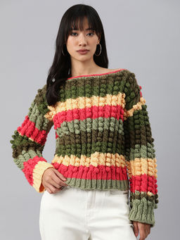 Magic Needles - Handknitted Woven Pullover - Multi Color