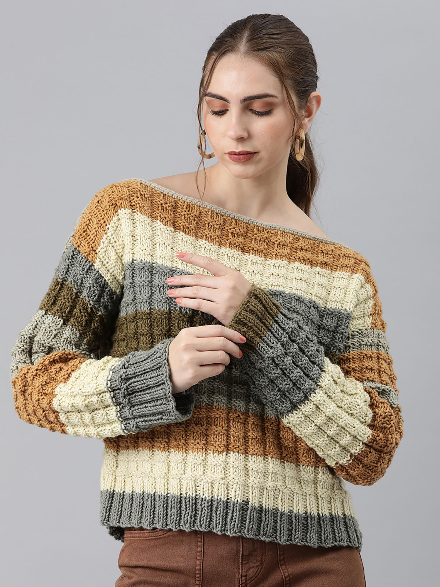 Handknitted Woven Pullover - Multi Color-image-8