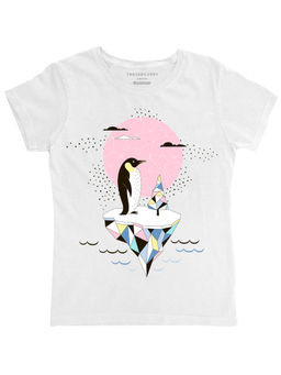 THREADCURRY - The Lost Penguin Girls Graphic Printed T-Shirt - White