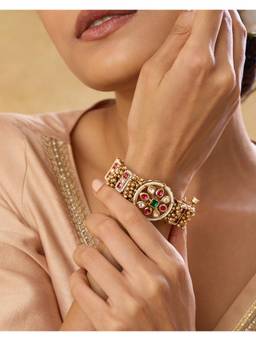 Indinoor - Multi-Colour Temple Multicolour Antique Gold Polish Kemp Kada (2.6)