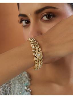 Indinoor - White Pearl Jadau Gold Kada