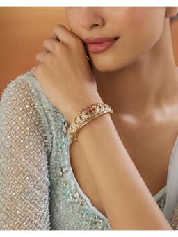 Indinoor - Pink Ruby Pearl Jadau Gold Kada