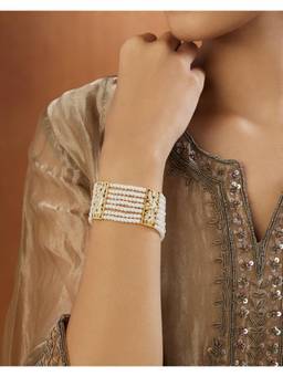 Indinoor - White Pearl Jadau Gold Bracelet