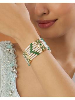 Indinoor - Green Emerald Pearl Jadau Gold Bracelets