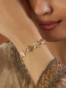 Indinoor - Red Ruby Floral Jadau Gold Bracelet