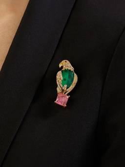 Indinoor - Pink Emerald Parrot Zircon Brooch
