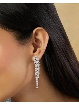 Indinoor - White Zarvya Zircon Danglers Earrings