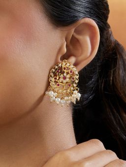 Indinoor - Pink Oshari Jadau Drop Earrings
