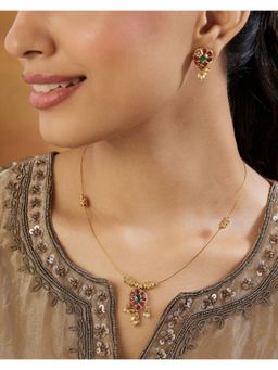 Indinoor - Pink Gold Temple Charm Jewellery Set
