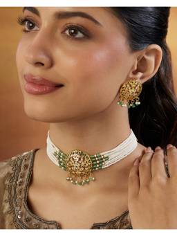 Indinoor - Green Pearl Jadau Jewellery Set