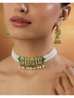 Indinoor - Green Jadau Gold Jewellery Set