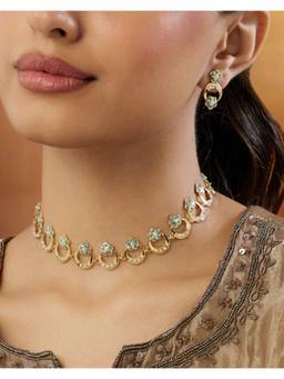 Indinoor - Blue Floral Jadau Gold Jewellery Set