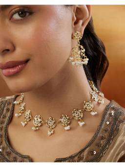 Indinoor - White Baagh Jadau Gold Jewellery Set