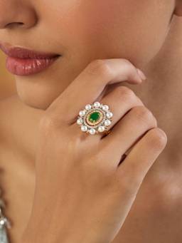 Indinoor - Pearl Green Ring-Free Size