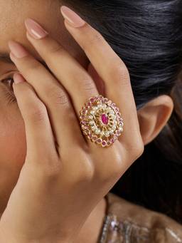 Indinoor - Red Ruby Jadau Gold Stone Ring