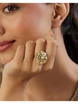 Indinoor - Green Emerald Jadau Gold Stone Rings