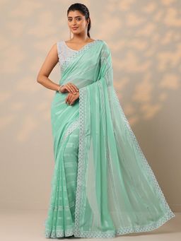 Libas - Turquoise Georgette Saree with Unstitched Blouse