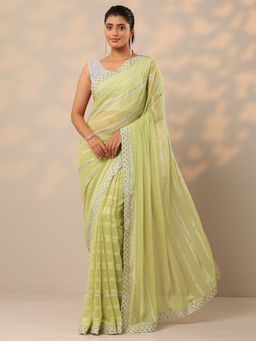 Libas - Green Georgette Saree with Unstitched Blouse