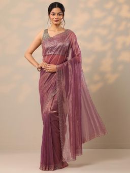 Libas - Embellished Mauve Nylon Saree with Unstitched Blouse