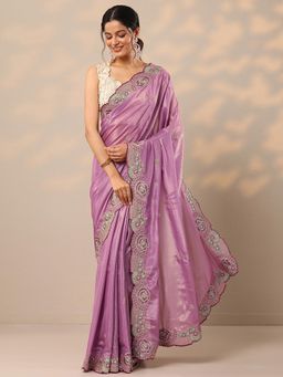 Libas - Embroidered Silk Blend Pink Saree with Unstitched Blouse