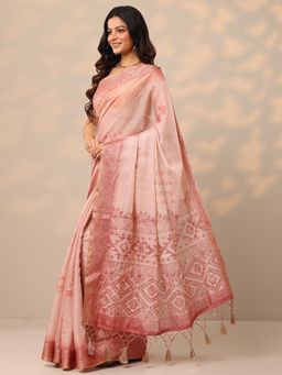 Libas - Woven Design Silk Blend Peach Saree with Unstitched Blouse