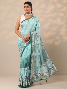 Libas - Printed Silk Blend Blue Saree with Unstitched Blouse