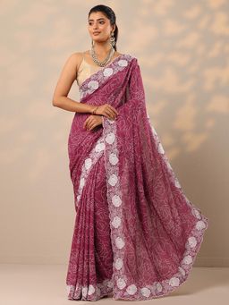 Libas - Printed Georgette Pink Saree with Unstitched Blouse