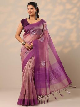 Libas - Embellished Organza Purple Saree with Unstitched Blouse