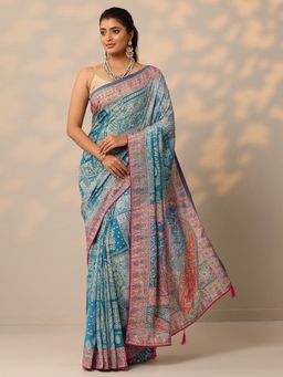 Libas - Blue Paisley Georgette Saree with Unstitched Blouse