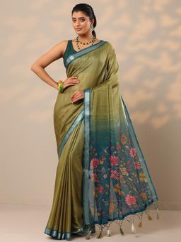 Libas - Sea Green Silk Blend Saree with Unstitched Blouse