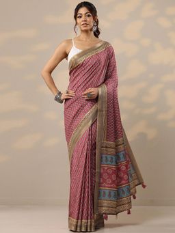 Libas - Printed Silk Blend Saree with Unstitched Blouse
