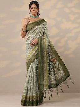 Libas - Printed Silk Blend Saree with Unstitched Blouse