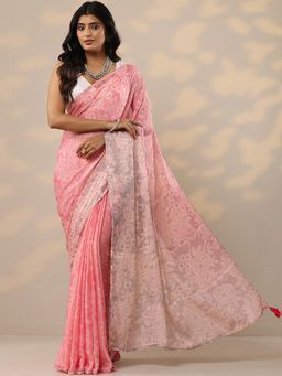 Libas - Pink Chinon Saree with Unstitched Blouse