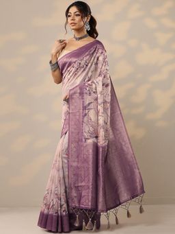 Libas - Purple Cotton Blend Saree with Unstitched Blouse