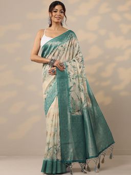 Libas - Turquoise Cotton Blend Saree with Unstitched Blouse