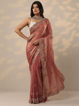 Libas - Embellished Peach Organza Saree with Unstitched Blouse
