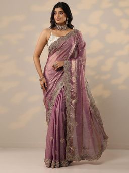 Libas - Embellished Lavender Organza Saree with Unstitched Blouse