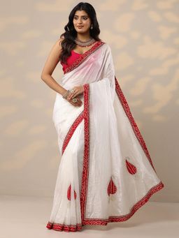Libas - Embellished White Organza Saree with Unstitched Blouse