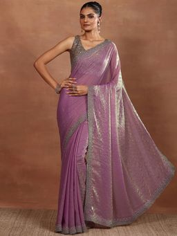 Libas - Embellished Lavender Chiffon Saree with Unstitched Blouse