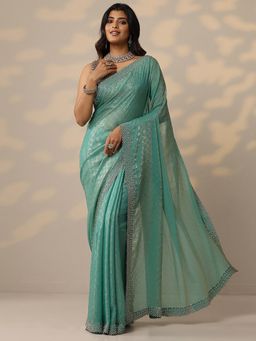 Libas - Embellished Lavender Chiffon Saree with Unstitched Blouse