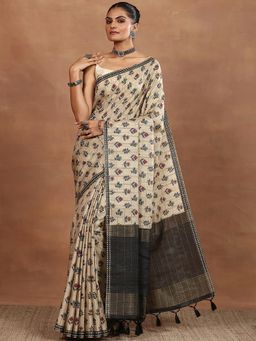 Libas - Printed Silk Blend Saree with Unstitched Blouse