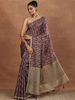 Libas - Printed Silk Blend Saree with Unstitched Blouse