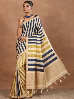 Libas - Stripes Silk Blend Saree with Unstitched Blouse