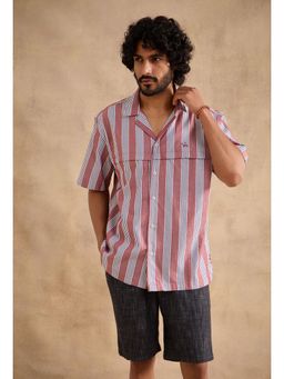 neopalms - Men Notched Lapel Stripes Multi-Color Pure Cotton Casual Shirt